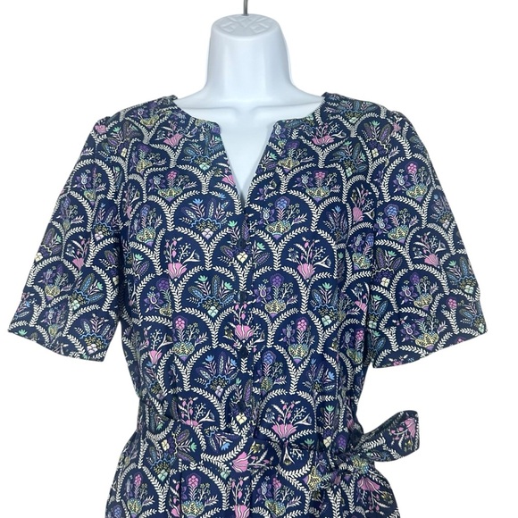 Talbots Poplin Belted Shirt Dress Short Sleeve Scalloped Floral Multi Size Large - Picture 9 of 12